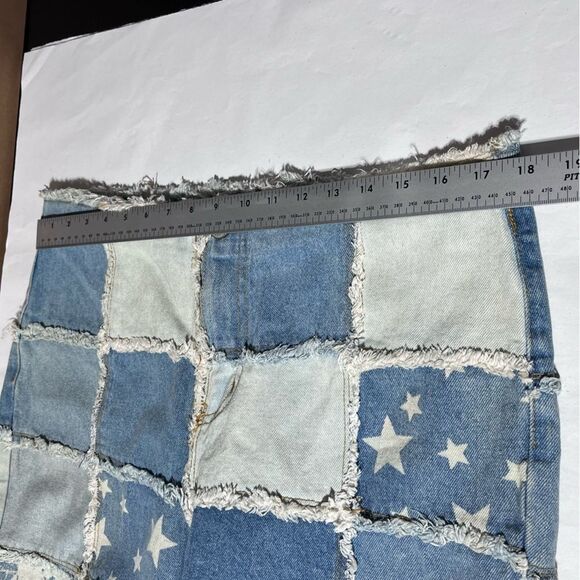 No Boundaries Y2k Patchwork Jeans Crop Raw Edge Waist Hemline Junior 15 - Picture 14 of 16